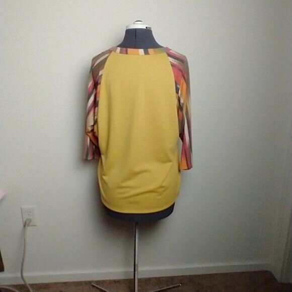 Ces'Femme Bohemian Mustard Stripe Dolman Sleeve Scoop Neck Small Blouse - Picture 8 of 10